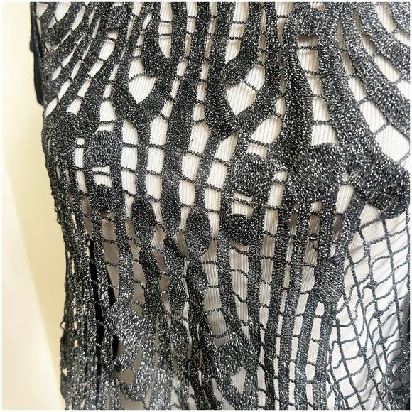 Daytrip Whimsygoth Top Y2K Open Knit Metallic Size Medium Black Silver - Picture 5 of 11